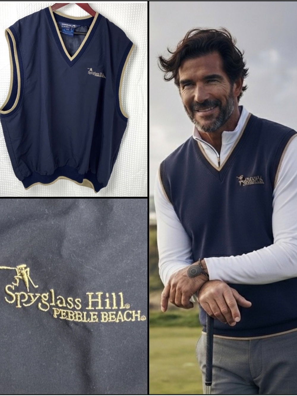 Pebble Beach Collection Vintage Golf Vest Mens Navy Blue Sunderland Scotland L